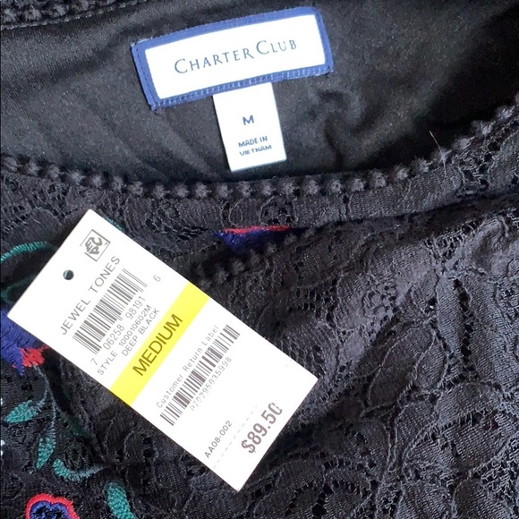 Charter Club Black Floral Embroidered Lace Blouse Top - Picture 6 of 6
